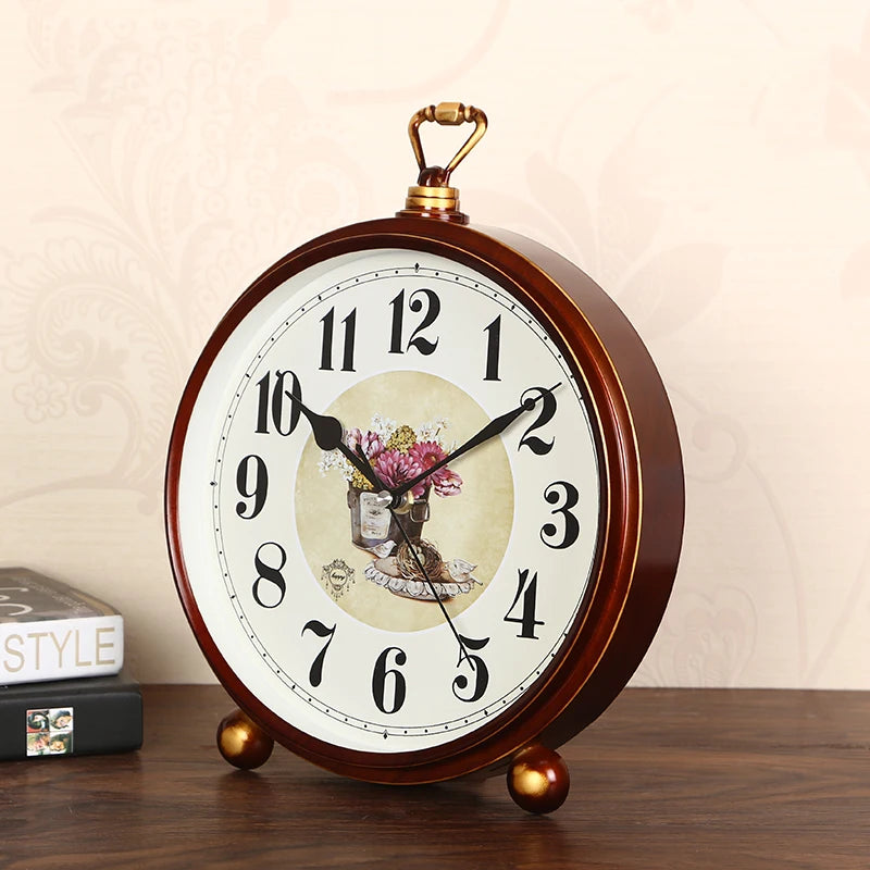 horloge table bois marron vintage aiguille quartz circulaire simple