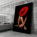 toile d'art contemporaine personnage féminin chapeau rouge noir sans cadre