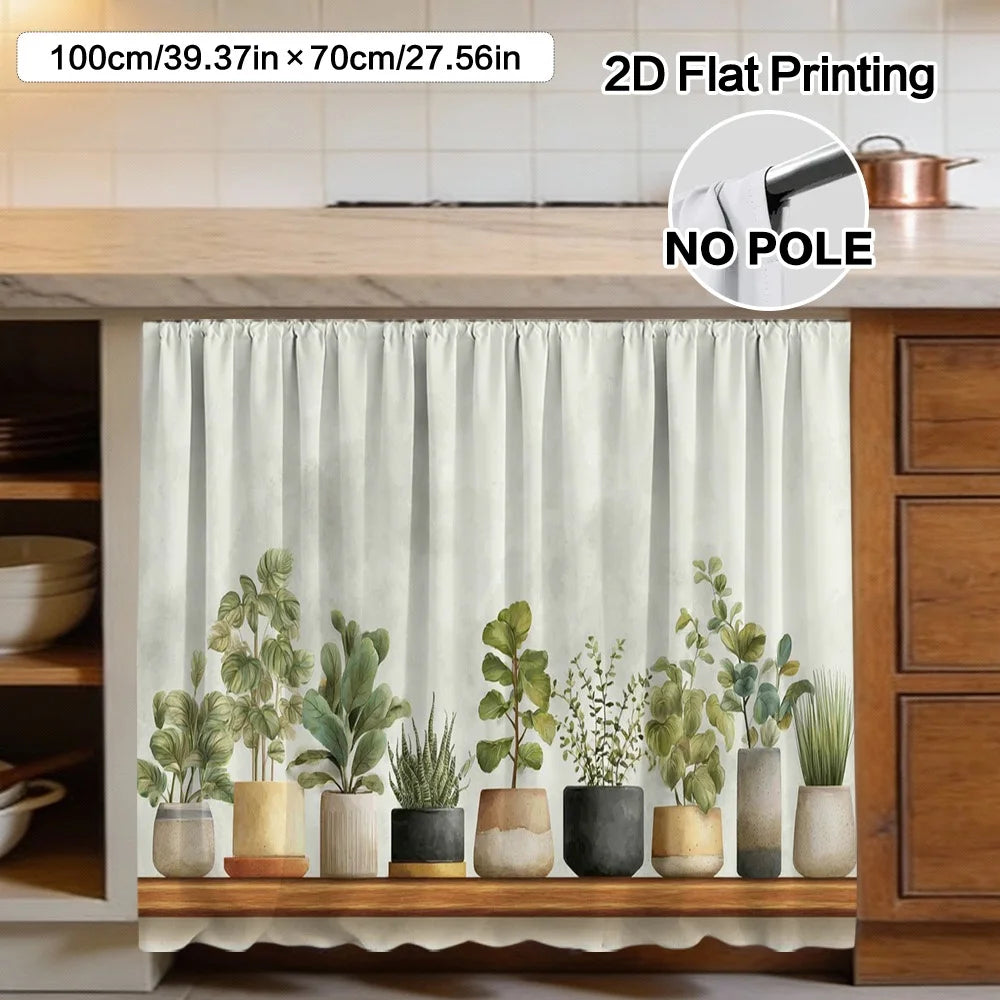 rideau moderne plante verte pots différents cuisine opacité clips fixations polyester machine wash