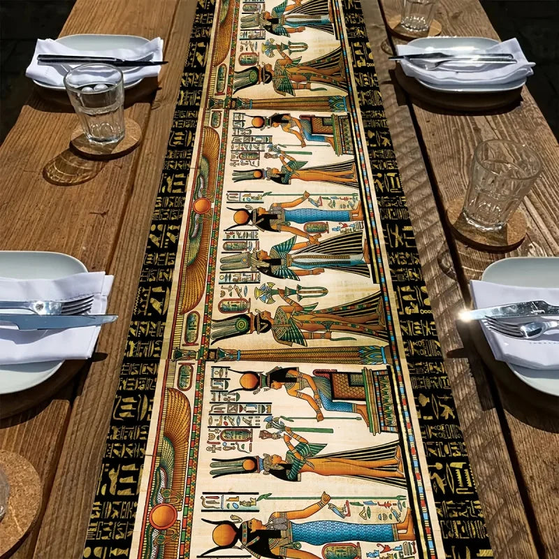 nappe lin égyptienne ancien motif personnage hiéroglyphes table décoration intérieure thèmes