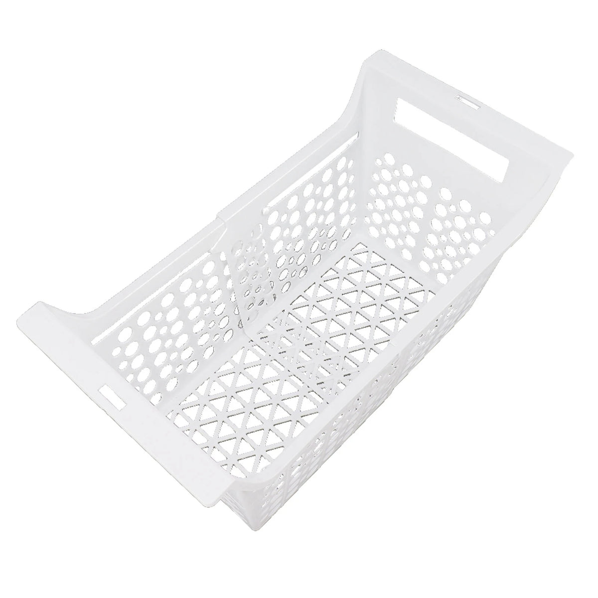 paniers rangement blancs perforés géométriques modernes réfrigérateur cuisine coulissants organisation élégante