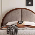lit moderne 180x200cm bois brun clair tissu beige oreiller couverture draps chambre coucher