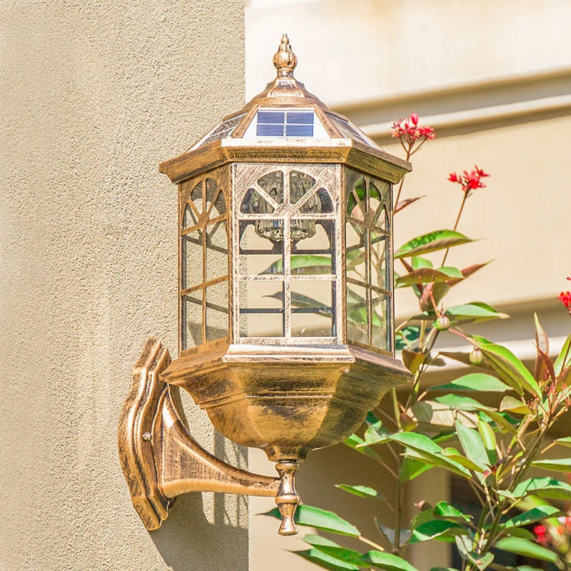 lampe murale solaire or noir classique vintage ip65 panneau solaire articuléextérieur jardin télécommande