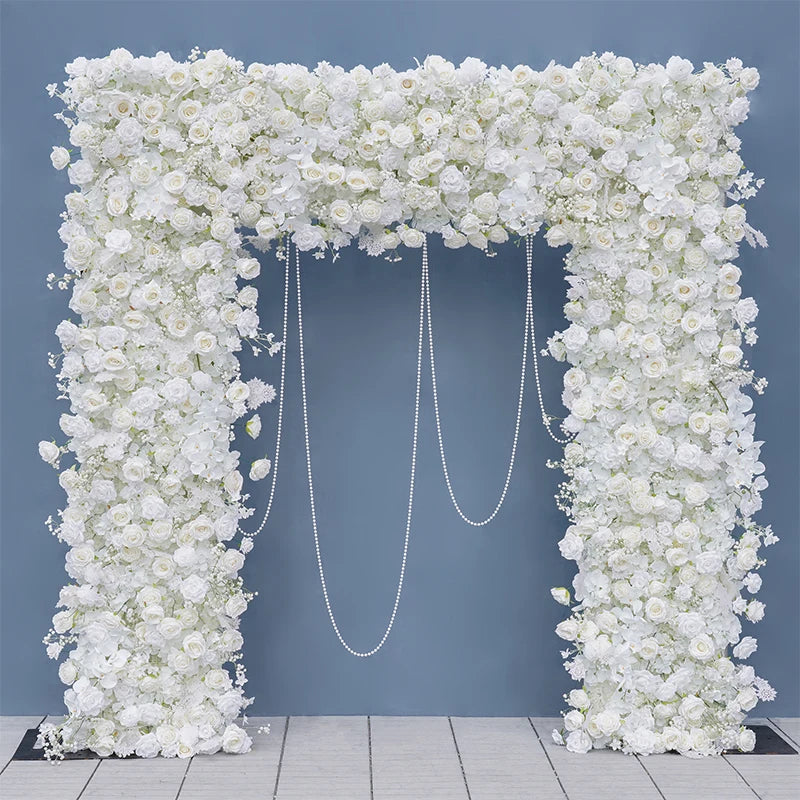arche décorative mariage fleurs artificielles blanc rose clips chaînes extérieur classique événement anniversaire