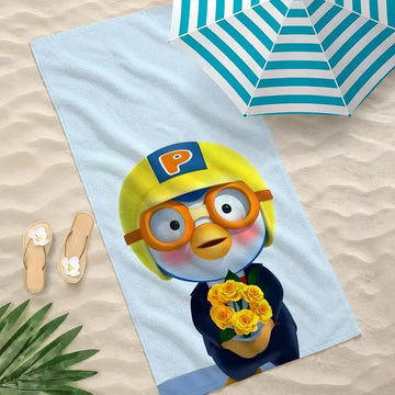serviette plage microfibre enfant motif pororo séchage rapide grande douce blanche jaune bleu