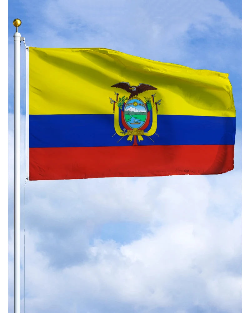 drapeau équateur jaune bleu rouge oiseau montagnes soleil graphique polyester super tex decoration