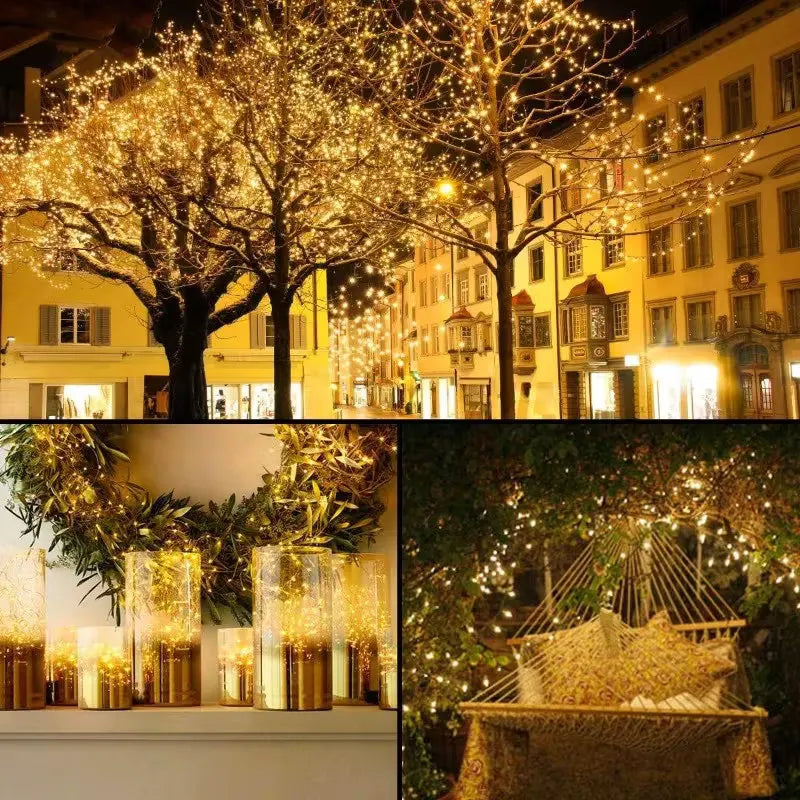 décoration extérieure guirlandes led solaires 100 200 300 leds panneau solaire imperméable ip66extérieur jardin
