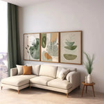 tableaux abstraits nature morte moderne botanique minimaliste vert beige orange rose blanc