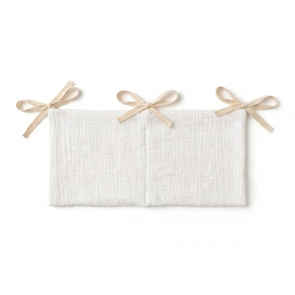 sac rangement lit bébé coton beige bleu rose simple rubans sécurité