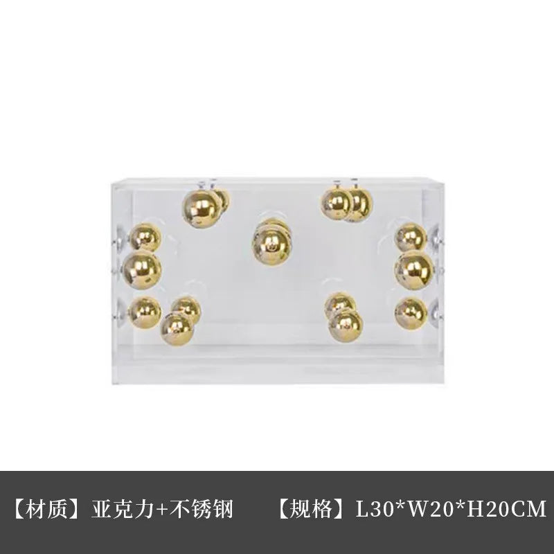 présentoir rectangulaire acrylique transparent couvercle anti poussière moderne sphère dorée livre blanc motif léopard