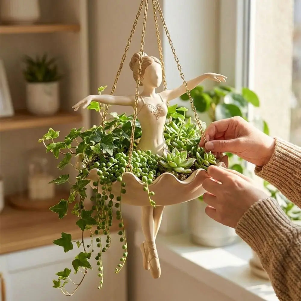 pot fleurs suspendu ballerine métal beige doré ondulé élégant plante grimpante succulente