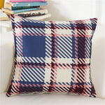 housse coussin carré géométrique coton laine moderne bleu orange triangles losanges