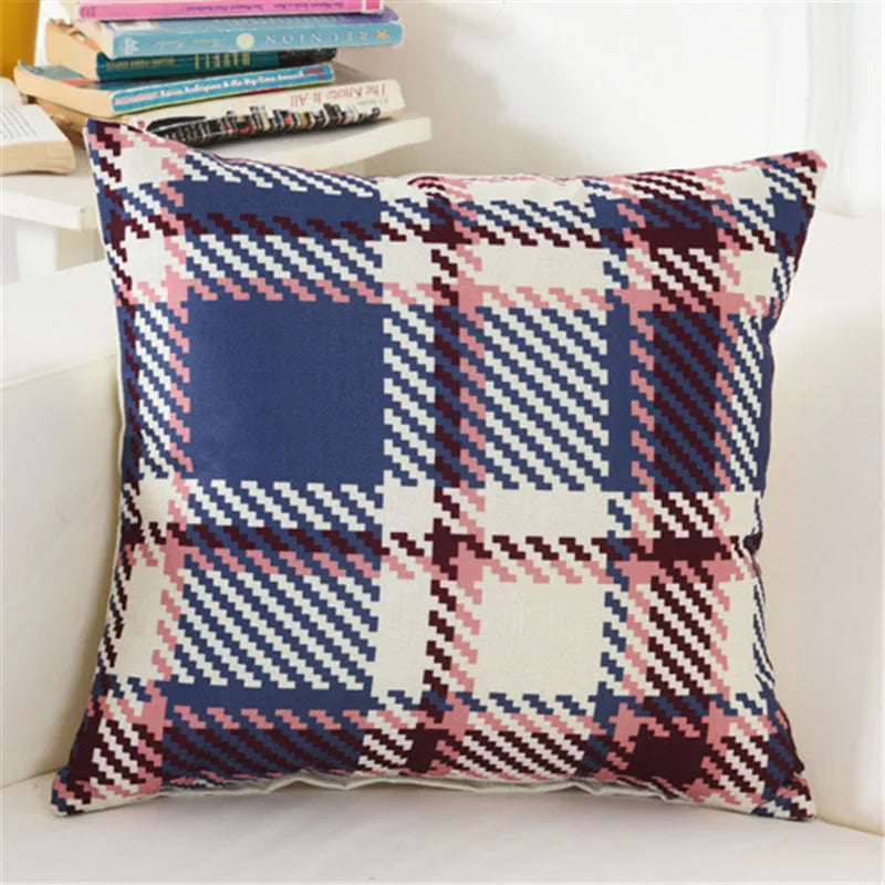 housse coussin carré géométrique coton laine moderne bleu orange triangles losanges