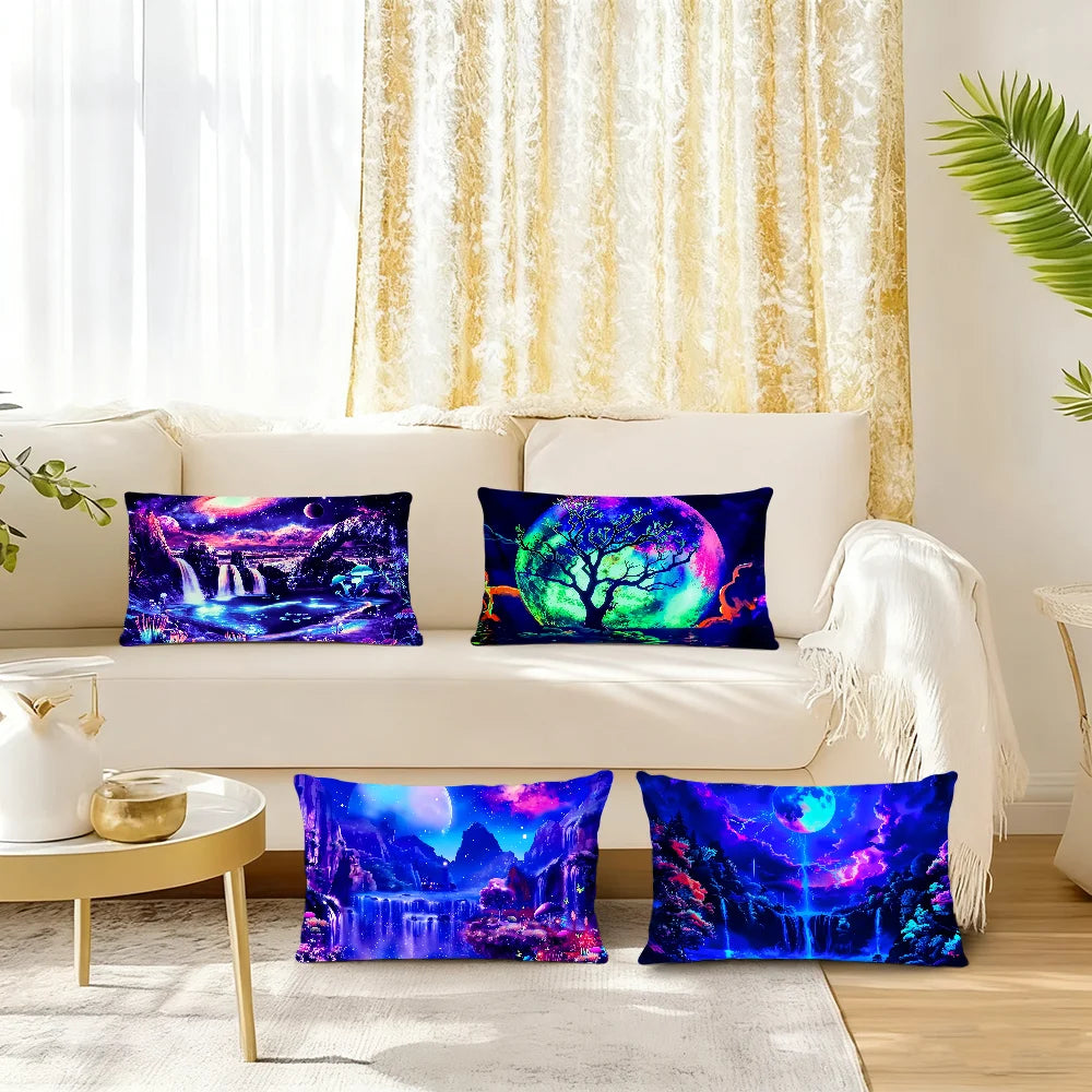 housse coussin rectangulaire impression polyester double face cascade paysage moderne bleu violet rose vert