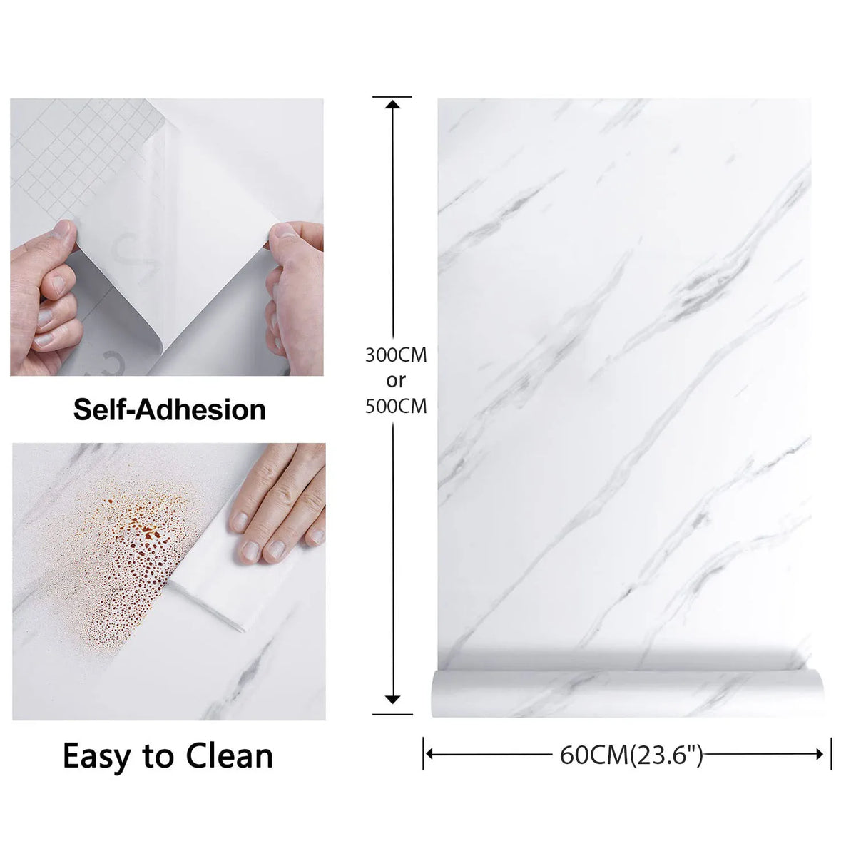 film adhésif imitation marbre blanc moderne 60cm large 300cm 500cm longueur pvc pet adhésif