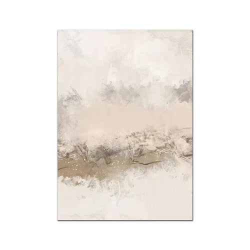 tableau toile peinture abstraite beige gris blanc cadre bois décoration murale salon contemporain