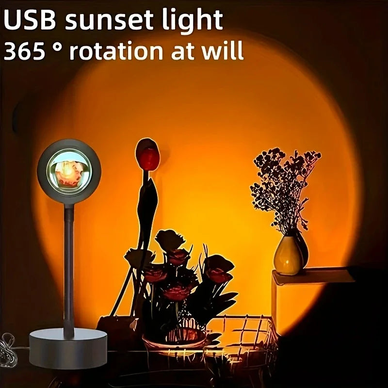 lampe projection sunset motifs végétaux couleurs chaudes ambiance nocturne flexible décorative usb portable