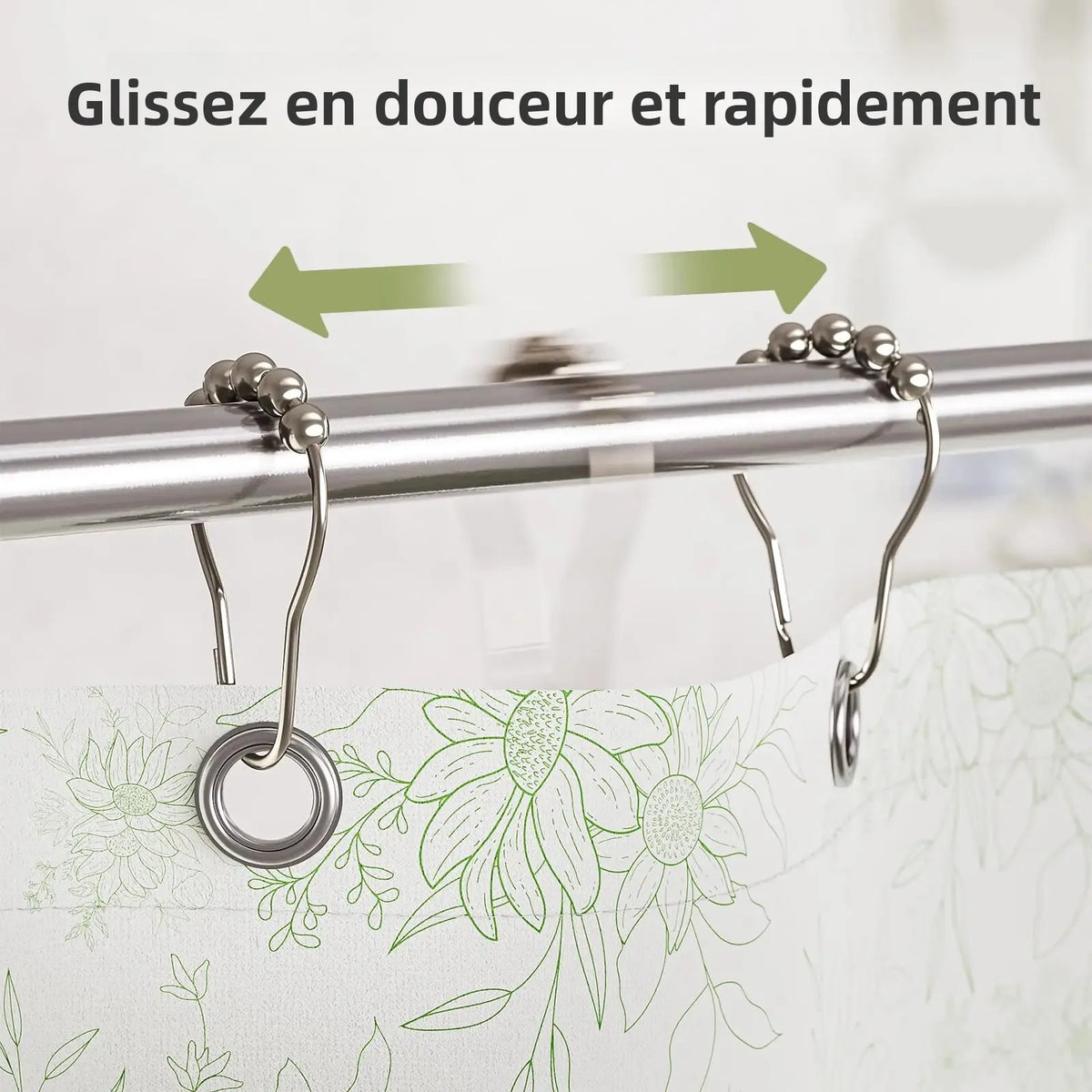 anneaux rideau douche crochets métal résistant rouille billes décoratives moderne minimaliste fixations tringle barre