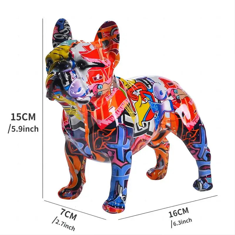 statuette chien multicolore moderne graphique résine abstraite ornement animal