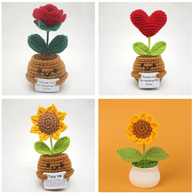 tulipes artificielles fleurs crochet rouge vert jaune marron decoration maison mariage anniversaire noel valentin