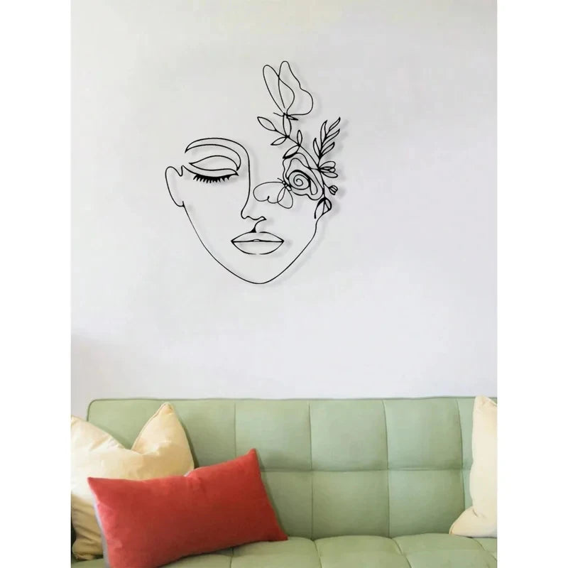 décoration murale moderne femme noir fleurs contour minimaliste métal opacité 25x35cm