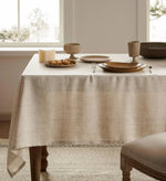 nappe rectangulaire bohème lin lavable table manger rustique plis texture neutre été automne fête