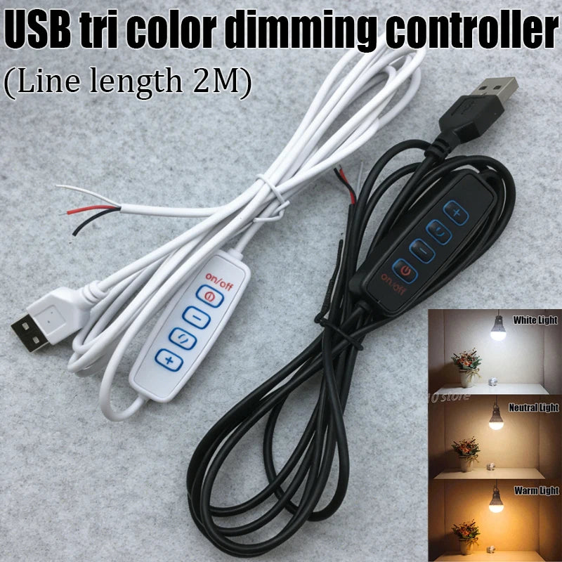 contrôleur luminosité usb blanc noir boutons ajustement adhésif câble 2m moderne compact on off