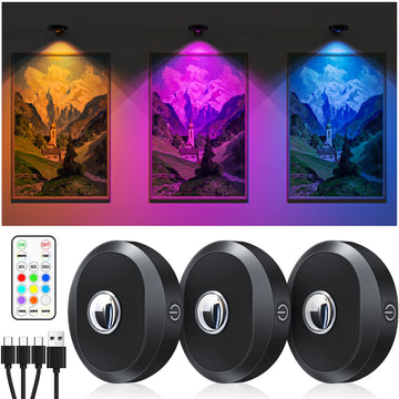 lampe led rechargeable noire télécommande aimant adhésif rond brillant moderne 60249lm