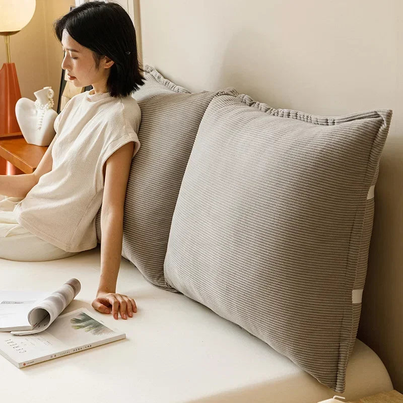 coussin dossier long velours côtelé rayé lit canapé moderne beige