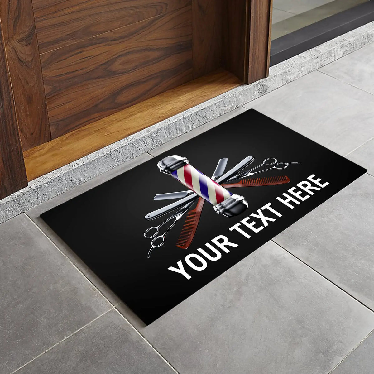 tapis sol antidérapant caoutchouc motif coiffeur ciseaux peignes noir moderneintérieurextérieur