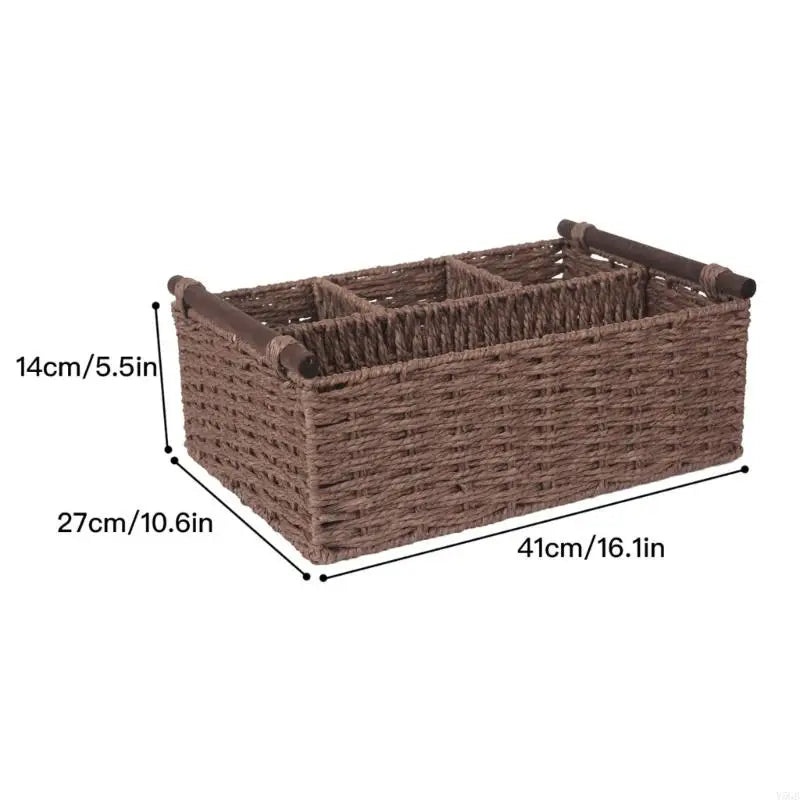 boîtes rangement tressées marron gris bohème poignées bois compartiments décoration chambre