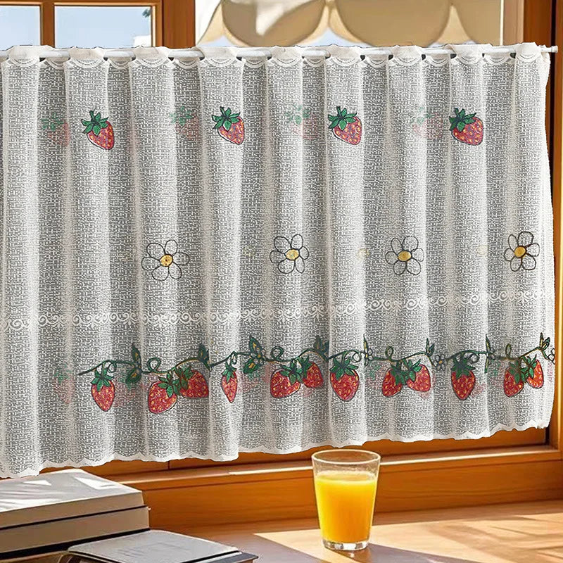 rideau cuisine fruits frais citron floral blanc rouge vert translucide rustic