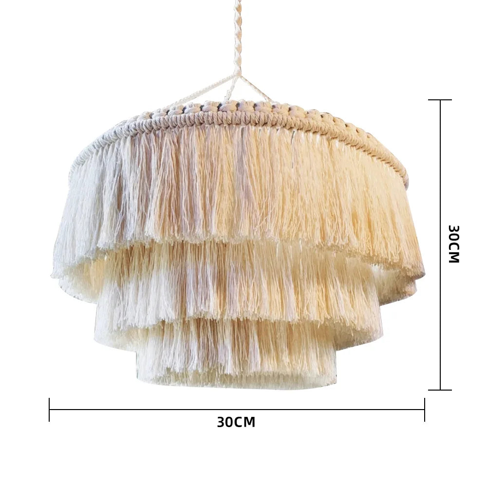 lampe suspendue macramé franges boho deco salon coton beige clair artisanal hand wash machine