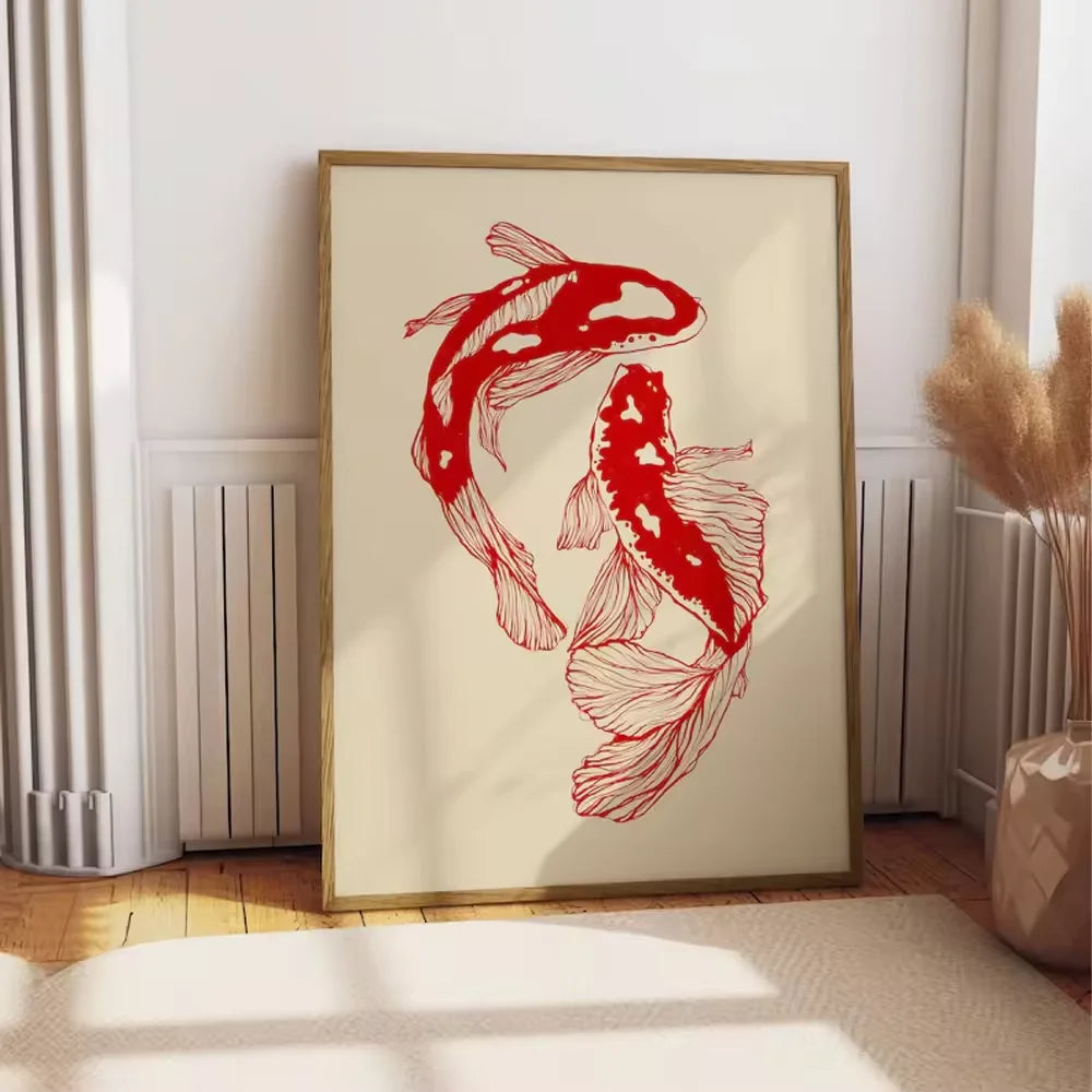 affiche décoration murale poissons stylisés toile opaque minimaliste animal compagnie sans cadre chambre salon