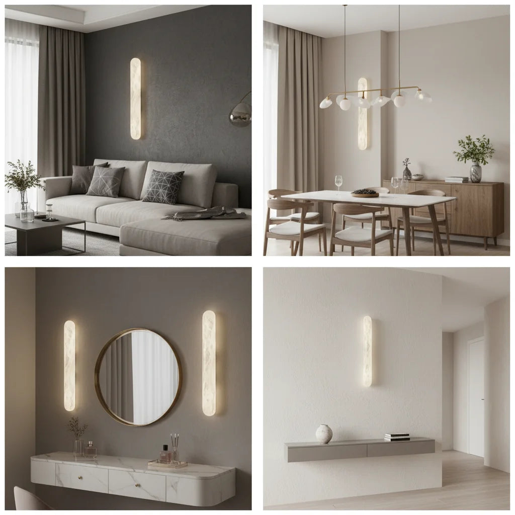 applique murale moderne marbre blanc doré salon chambre coucher led 60cm
