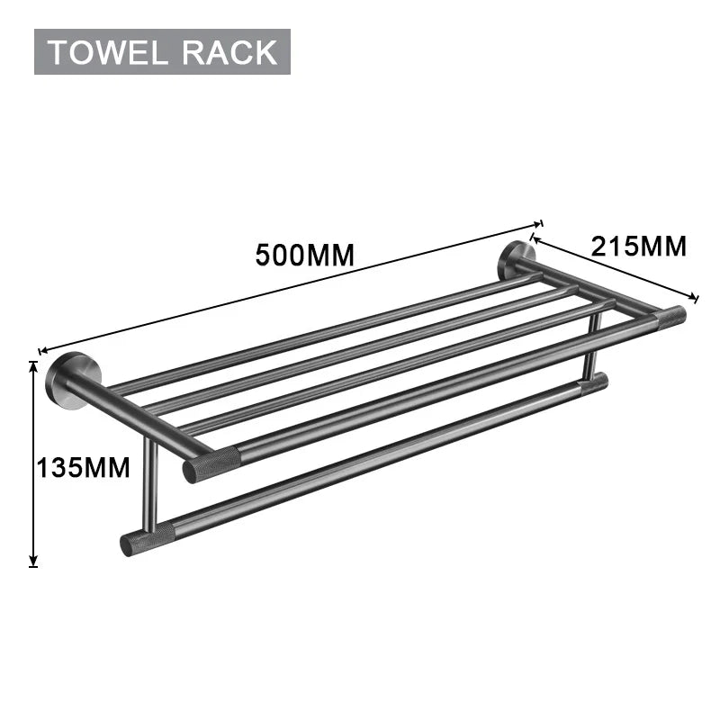 ensemble accessoires salle bain noir mat porte serviettes mural moderne métal brossé