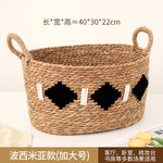 panier tissé rotin naturel blanc noir franges motifs ethniques boho respectueux environnement