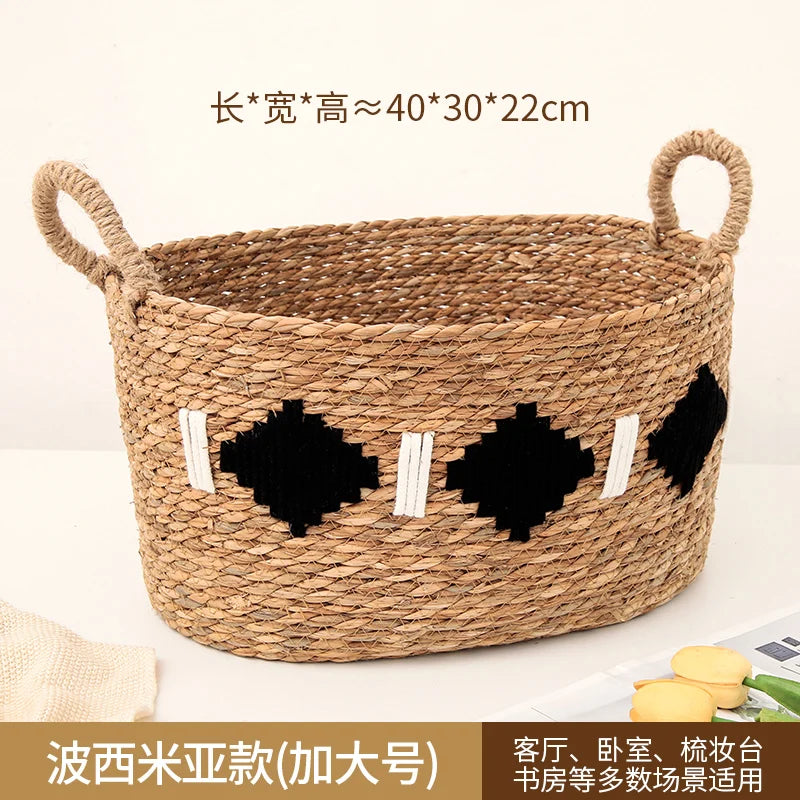 panier tissé rotin naturel blanc noir franges motifs ethniques boho respectueux environnement