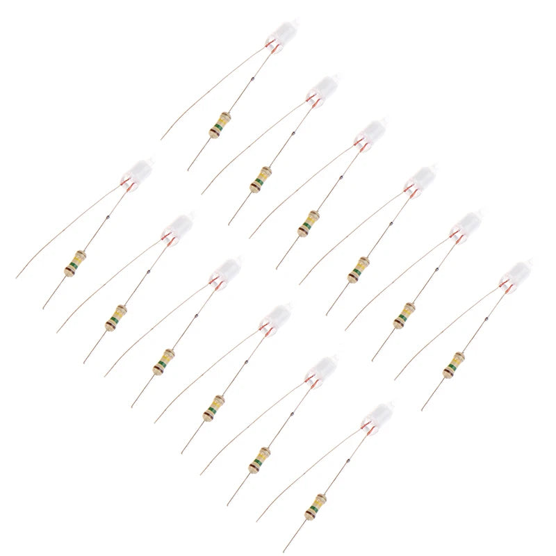 néon glow lampe led ampoule verte résistances marron rouge or électronique composants transparents filés