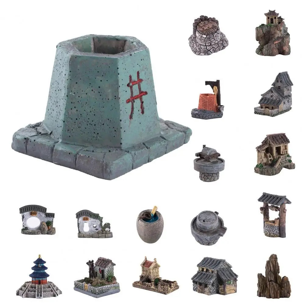 miniatures traditionnelles résine bâtiments toitures tuiles détails architecturaux gris noir vert