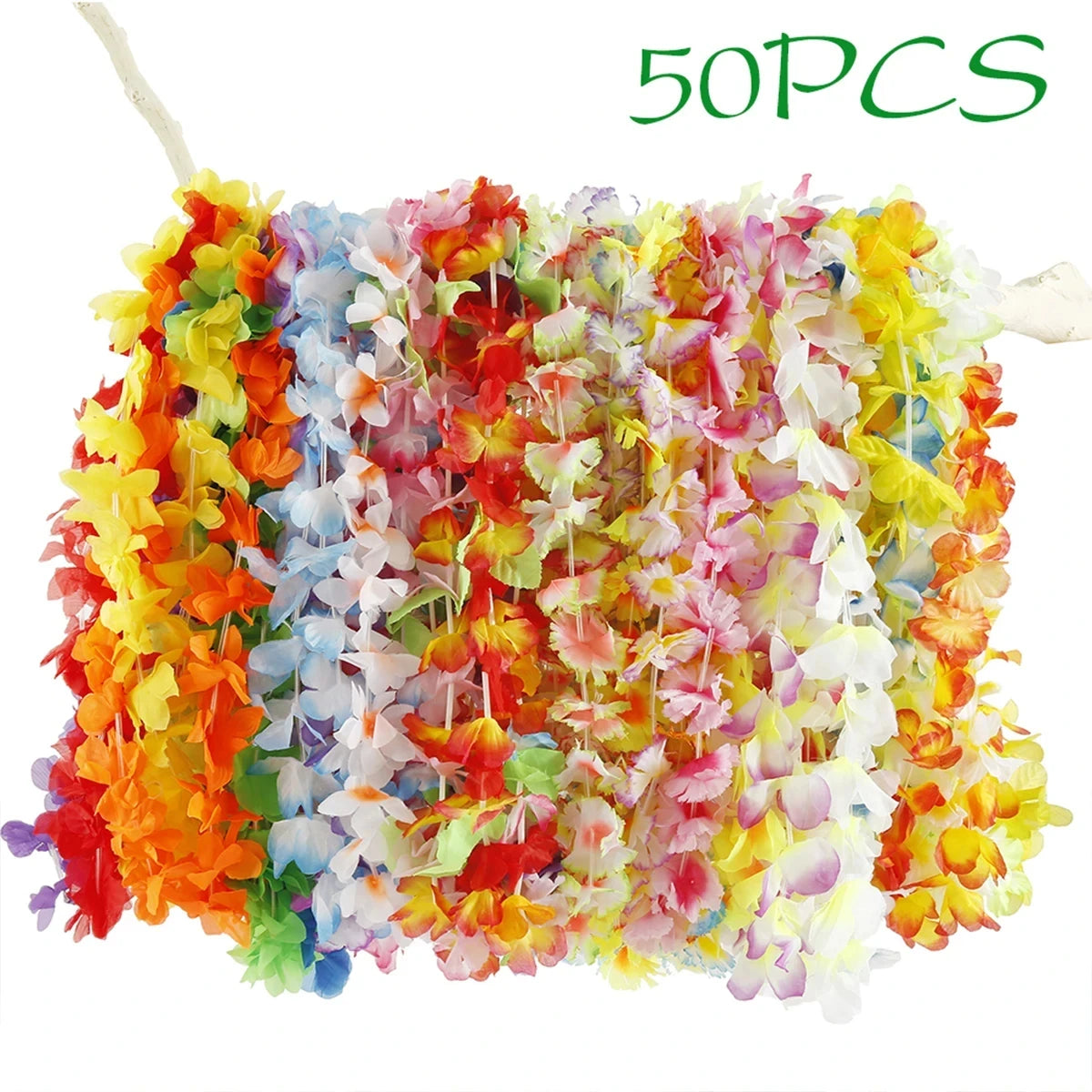 guirlande fleurs artificielles multicolore décoration extérieure 50 pièces opaques anniversaire festive hawaïenne