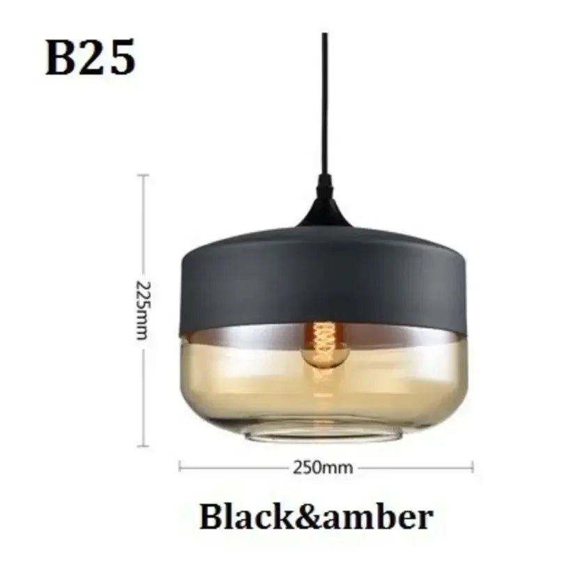 suspension lumineuse moderne pendentif verre noir transparent contemporain fixation câble luminaire salle manger chambre