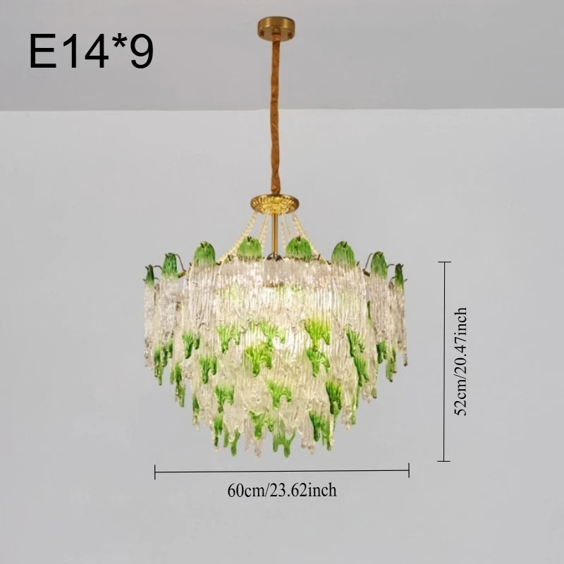 lampe suspendue vert classique blanches gouttes verre vintage doré