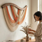 tapisserie murale macramé coton spirales bois moderne abstract salon chambre decoration mur