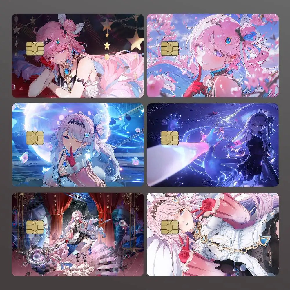 cartes crédit personnalisées anime fille étoiles adhésif rose bleu noir protégées transporte bancaire debit