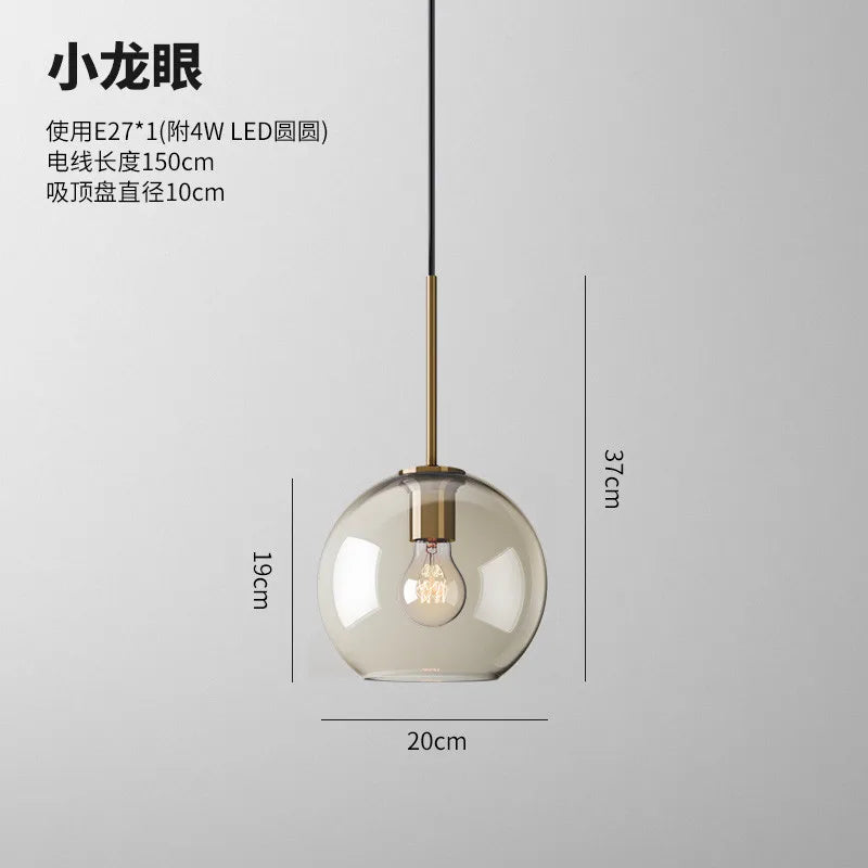 suspension lumineuse moderne minimaliste transparent beige ampoule e27 câble noir 150cm 10cm diamètre flux