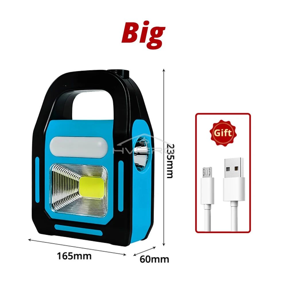 lampe portable solaire rechargeable urgence modes lumière camping extérieure bleu led cob