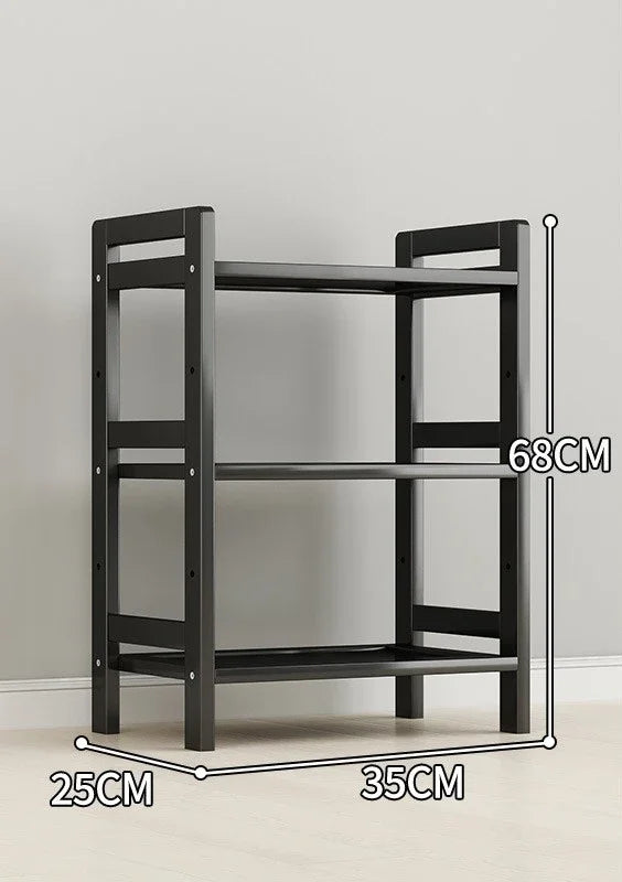 étagère rangement noire multifonctionnelle moderne acier inoxydable bambou réutilisable livres plantes