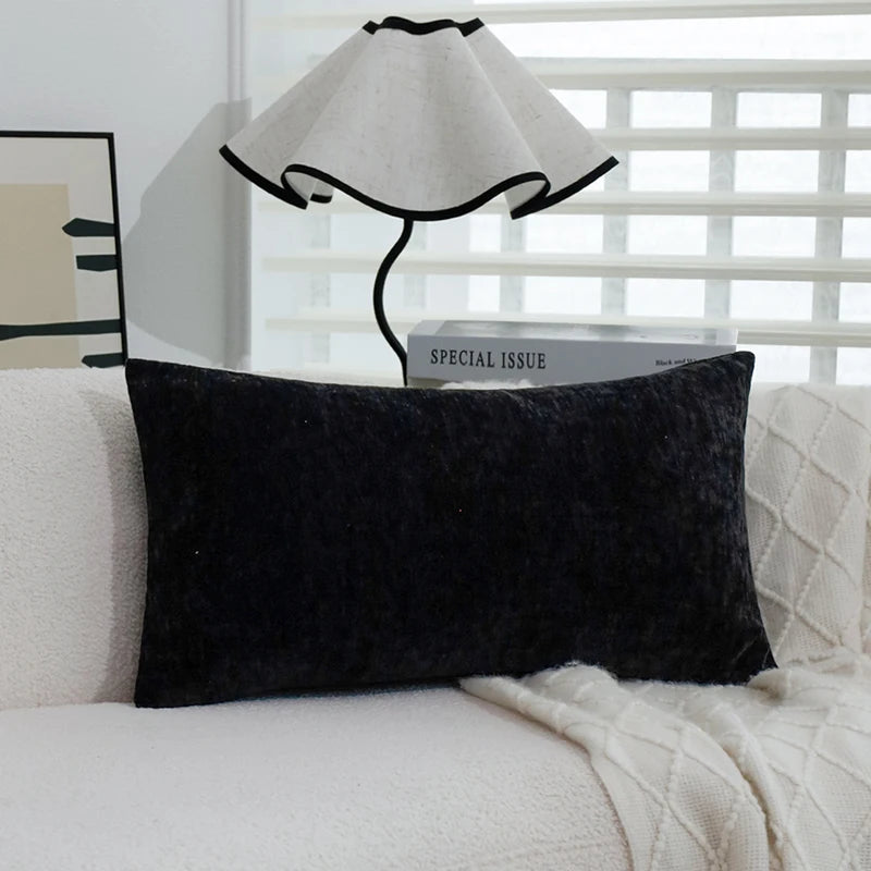 housse coussin polyester solide noir bleu marine vert foncé blanc contemporain décoratif chambre salon