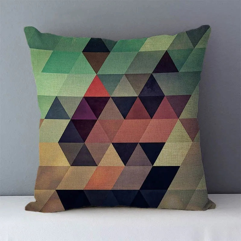 coussins carrés géométriques modernes polyester coton 45x45cm noir blanc bleu vert orange jaune marron